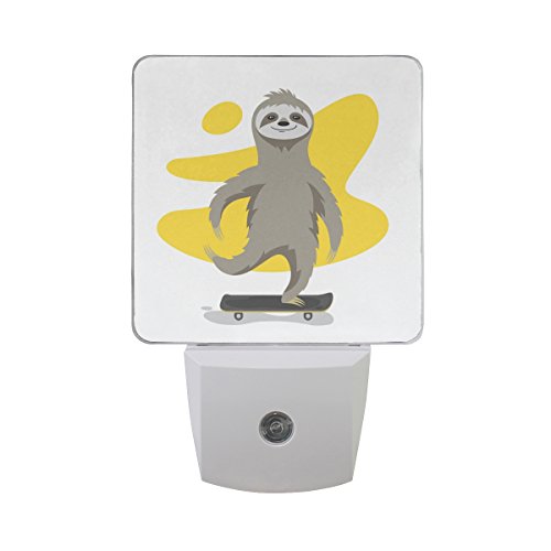 Naanle Set of 2 Happy Cute Sloth Riding Skateboard Yellow Pa
