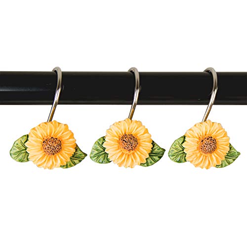 Dimaka Shower Curtain Rings, 12 PC Hooks Set, Stainless PC Anti Dust, Designed Shape Unique Decor for Bathroom