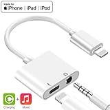 Lightning to 3.5 mm Headphone Jack Adapter Aux Cable Adapter Lightning Adapter 2 in 1 Compatible for iPhone 7/7 Plus / 8/8 Plus/X/XS/XR/XS Max Audio and Charge Adapter (Support iOS 11, iOS12)-White