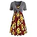 MURTIAL Women's Short Sleeve Bow Knot Bandage Top Sunflower Print Mini Dress Suits T-Shirt