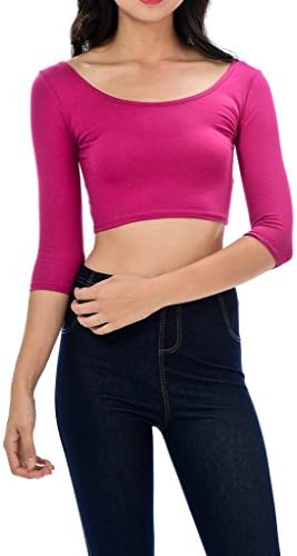 Womens Trendy Solid Color Basic Scooped Neck and Back Crop Top