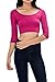 Auliné Collection Womens Trendy Solid Color Basic Scooped Neck and Back Crop Top 3/4 Sleeve Magenta Large