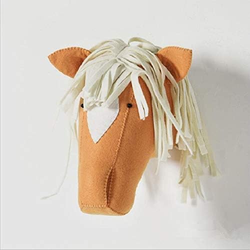 JEWH Animal Giraffe, Elephant, Flamingo Head Wall Mount - Stuffed Plush Toys Bedroom Decoration Felt - Artwork Wall Dolls Photo Props (Orange Horse)