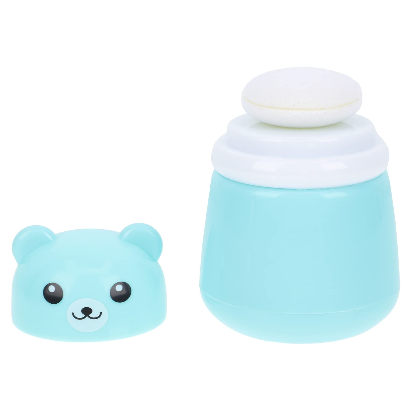 Baby Powder Bottle: Cartoon Bear Powder Puff Box, Infant Loose Powder Box with Puff, Talcum Powder Container, Portable Powder Dispenser for Kids (Blue)