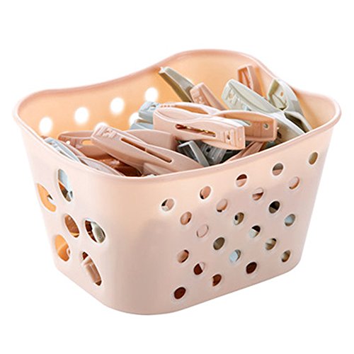 Rocutus 30pcs/box Multifunction Clothespins Clothing Clips Pegs With a Basket Durable Windproof Clothes Pins (pink)