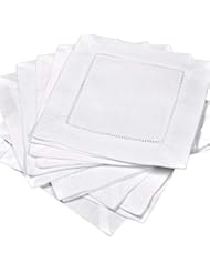 12 White Linen Hemstitch Cocktail Napkins 6