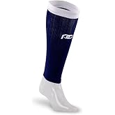 PRO Compression Marathon Calf Sleeve, Navy Over White, S/M (1-Pack) | Footless Compression Shin Splint Support for Men and Women