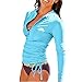Women's UV Sun Protection UPF 50+ Long Sleeve Rash Guard Wetsuit Swimsuit Top (901 XL, Blue)