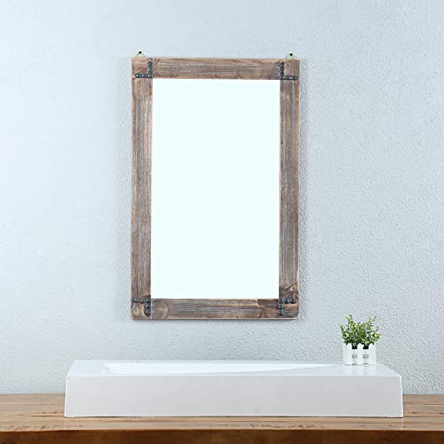 MBQQ Rustic Flat Wood Frame Hanging Wall Mirror Decorative Bathroom