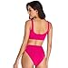 Dixperfect Two Pieces Bikini Sets Swimsuit Sports Style Low Scoop Crop Top High Waisted High Cut Cheeky Bottom (S, Pink)