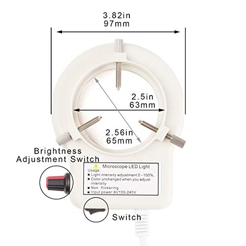 Micrl Microscope Ring Light Adjustable 56 LED Illuminator for Stereo Microscope (White)