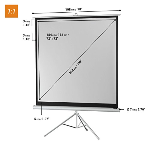celexon 102" Tripod Projector Screen Tripod Economy, 72 x 72 inches Viewing Area, 1:1 Format, White Edition