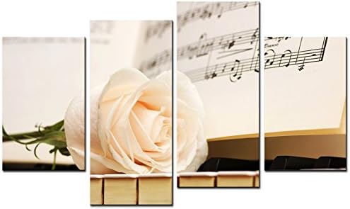 SmartWallArt - Flower Paintings Wall Art White Rose on Piano Keys 4 Pieces Picture Print on Canvas for Modern Home Decoration