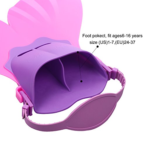 Swim Fins Adjustable Mermaid Tail Monofin With 3 Color For Children Swimming Girls Boys (Pink)