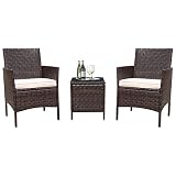 Flamaker 3 Pieces Patio Furniture Set Outdoor Furniture Sets Cushioned PE Wicker Bistro Set Rattan Chair Conversation Sets with Coffee Table (Brown)