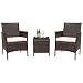 Flamaker 3 Pieces Patio Furniture Set Outdoor Furniture Sets Cushioned PE Wicker Bistro Set Rattan Chair Conversation Sets with Coffee Table (Brown)