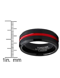Anillo de compromiso para hombre de carburo de tungsteno, anillo de boda negro, centro rojo acanalado, ajuste cómodo 7-13