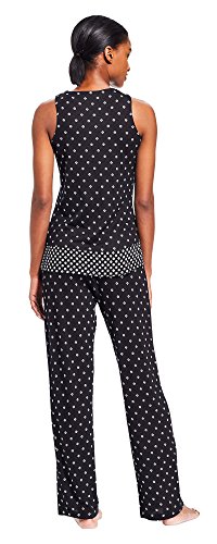 Kathy Ireland Women's 2 Piece Sleeveless V-Neck Sleep Shirt Long Pants Pajama Set Black Small