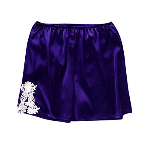 Women's Boxer Shorts Pajama Bottoms Solid Boxer Shorts Lace Hem Pajamas Shorts Sexy Plus Size Stain Sleep Shorts Navy