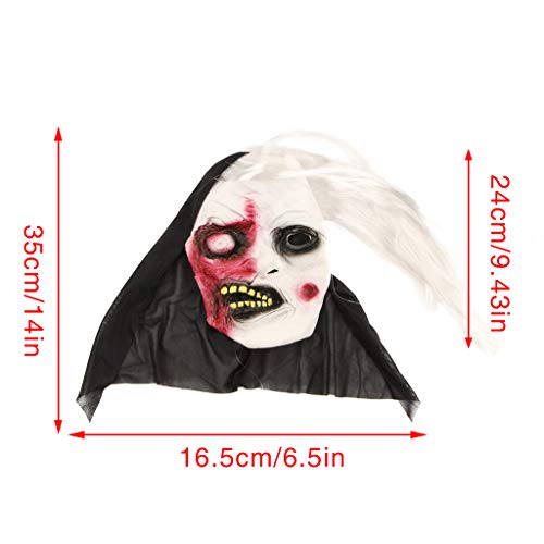 AIPINQI Creepy Horror Plastic Zombie Facial Mask with Hair Makeup Mask Face Frightful for Halloween Costume Party