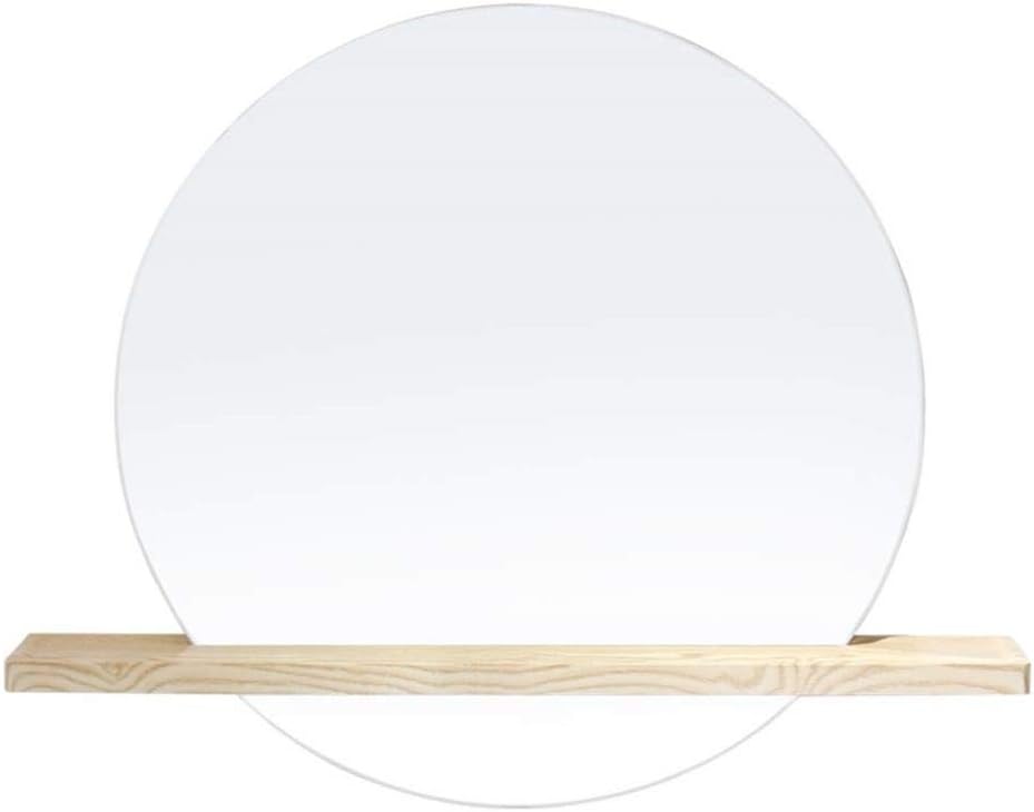Hclshops -Mirrors Round Wall Mirror with Wood Partition Shelf | Large Modern Silver Circle Frame Wall Mirror | Contemporary Premium Floating Round Glass Panel,Φ80cm/31.5in (Size : 60cm 23.6in)