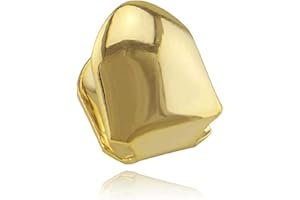 COLORFUL BLING 14K Plated Gold Grillz Mouth Teeth, Hip Hop Teeth Plain,Fake Top Tooth Single Grill Cap for Men Women Party Cosplay Rapper Accessories Teeth Grills