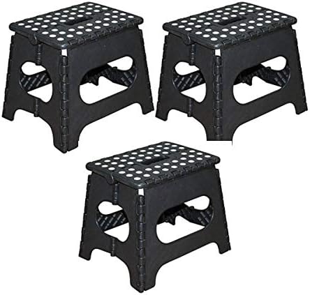Jeronic 11-Inch Plastic Folding Step Stool, Black (Set of 3)