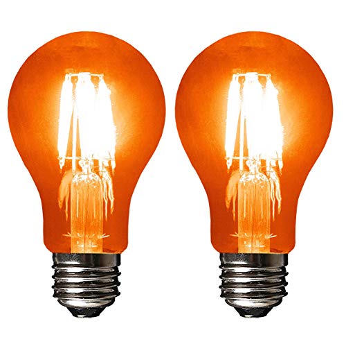 SleekLighting LED 4Watt Filament A19 Orange Colored Light Bulbs Dimmable – UL Listed, E26 Base Lightbulb – Energy Saving – Lasts for 25000 Hours – Heavy Duty Glass – 2 Pack