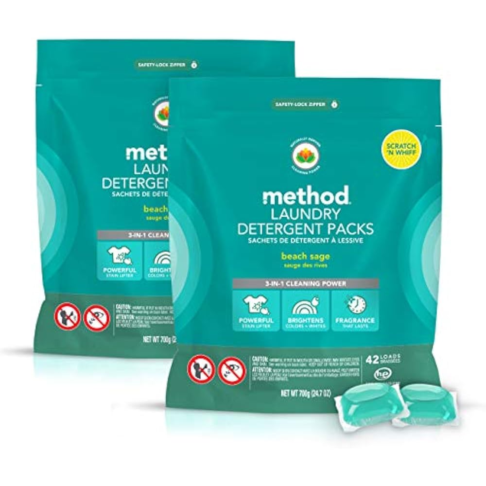 Method Laundry Detergent Pacs & Tablets Packs, Beach Sage, 2 Count