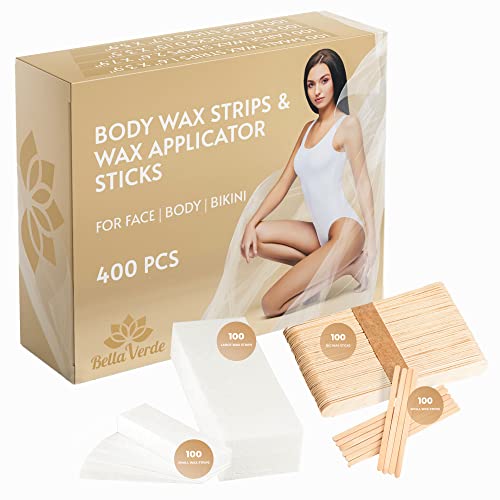 Bella Verde Wooden Wax Applicator Sticks and NonWoven White Wax Strips