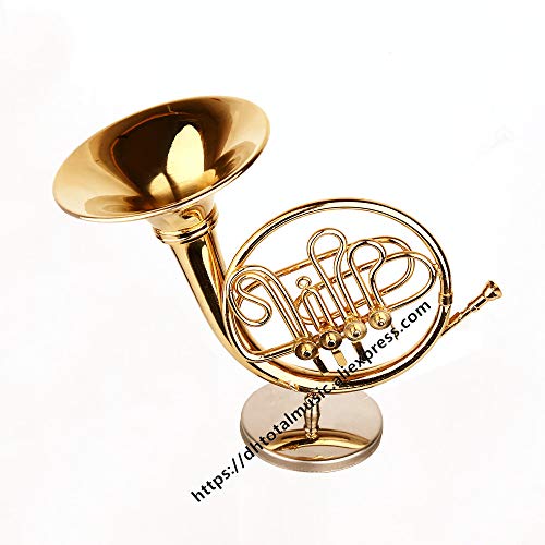 ZAMTAC Dh Miniature French Horn Replica with Stand and Case Dollhouse Accessories Mini Musical Instrument Decorations (Size: 5.5cm)