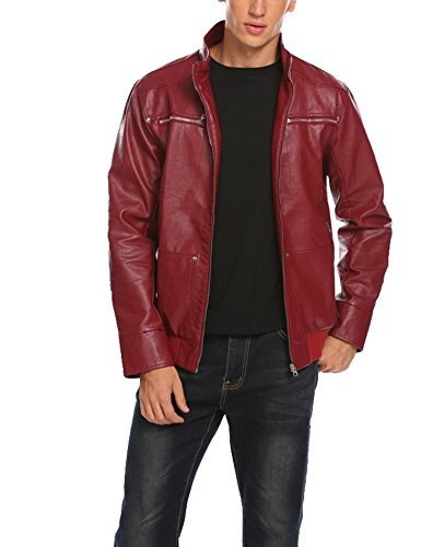 Coofandy Mens Fashion Faux Leather Coat Motorcycle Biker Hood Jacket