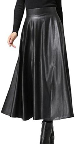 Rekade Leather Long Skirt [ for Women Black] High Waist Stylish Elegant A line