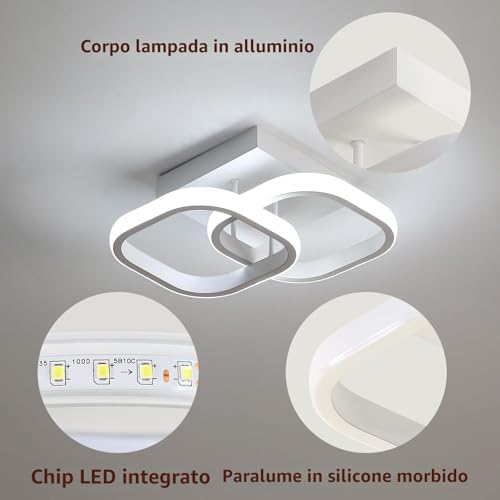 Comely 2 Pacchi Plafoniere a LED Moderne, 24W 2700LM Lampada da Soffitto a LED Quadrata Piccola Bianco Freddo 6500K Apparecchi di Illuminazione per Interni per Camera da Letto Corridoio