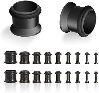 18PCS Ear Gauge Tunnels Kit - 14G-00G Stainless Steel Plugs Stretching Set Single Flared Expanders Body Piercing Jewelry