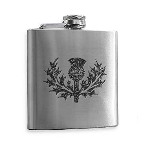 Scottish Thistle 6oz Stainless Steel Engraved Hip Flask - Made in Scotland