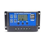 12V/24V Solar Charge Controller 20A Charge Regulator Intelligent, USB Port, LCD Display Overload Protection