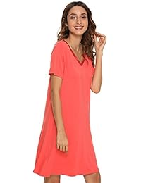 GYS Camisón de noche de manga corta para dama, cuello en V, de bambú
