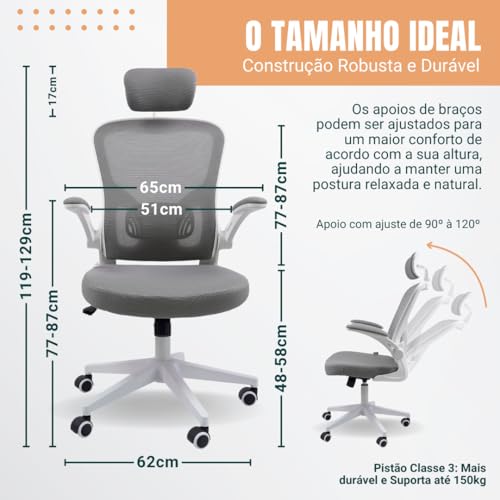 Cadeira Ergonômica Eurynom, Giratória, para Escritório e Home Office, com Encosto Reclinável (Modo Balanço), Braços Pivotantes, Apoio de Cabeça, Apoio Lombar (Azul Esverdeado)