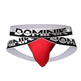 Dominik Cotton Jock Straps Underwear, Mens, Black, White, Red, Green & Blue Colors (M, Red)