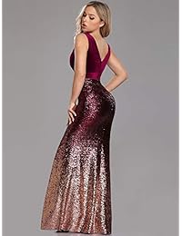 Vestido de sirena de patchwork con lentejuelas y cuello en V doble para mujer Ever-Pretty 7767