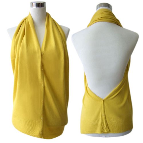 Multi Use Soft Scarf with Buttons Yellow