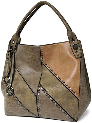 Soft Pu Leather Large Capacity Rivet Patchwork Single Handbag