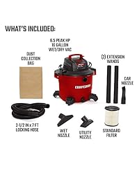 CRAFTSMAN 17595 16 galones 6,5 pico HP Vac húmedo seco, aspiradora de tienda de alta resistencia con accesorios
