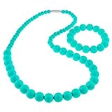 Beabies FDA Silicone Nursing Teething Necklace for Mom and Bracelet for Baby, Turquoise/Teal