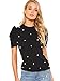 Romwe Women's Elegant Pearl Embellished Puff Short Sleeve Blouse Tops
