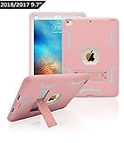 Dailylux New iPad 9.7 inch 2018/2017 Case,Three Layer Defender Heavy Duty Shock Absorption Rugged Hybrid Protective Case with Kickstand Cover for New iPad 9.7 Inch-Rose Gold+Grey