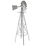 Best ChoiceProducts Windmill Ornamental Garden Weather Vane Weather Resistant, 8', Silver/Red