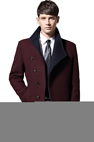 INFLATION Men’s Australian Merino Wool Blend Coat Single Breasted Trench Coat Winter Jacket For Men, Red Coat Size M