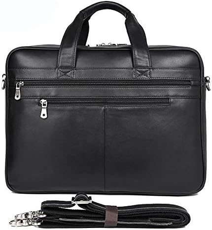 Designer Genuine Leather Briefcase - 17" Laptop Handmade Unisex Crossover Shoulder Bag - Shoulder Messenger Bag for Work Office College School, Black